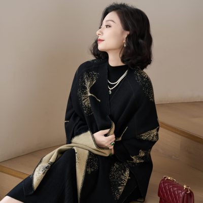 西子/【银杏披肩】双面穿银杏叶提花百搭优雅百搭披肩/PJBH2385