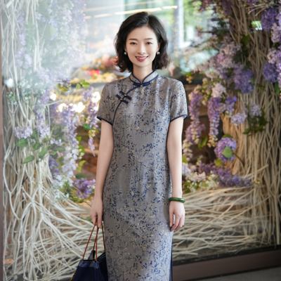 新中式斜襟盘扣改良旗袍连衣裙女