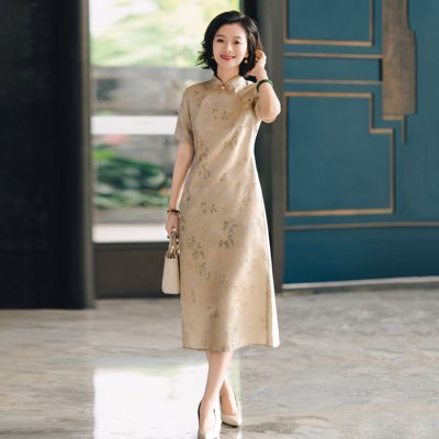 桑蚕丝提花花萝新中式复古旗袍女