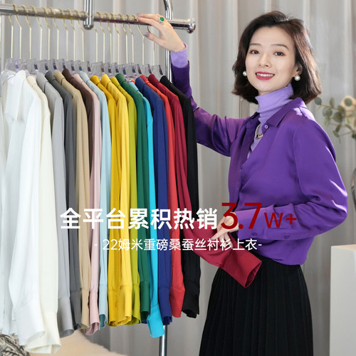 重磅真丝桑蚕丝通勤风翻领衬衫女