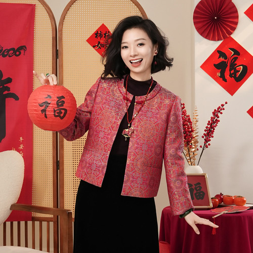 杨*幂同款桑蚕丝八达晕红色外套