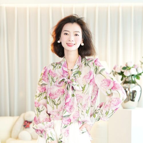 西子/春日花园港式复古飘带印花真丝衬衫优雅气质时尚百搭/TT109
