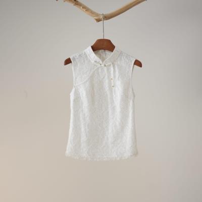 股绳提花蕾丝带压襟中式打底上衣