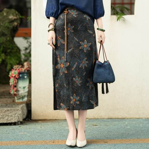 25姆米桑蚕丝印花A字半身裙女装
