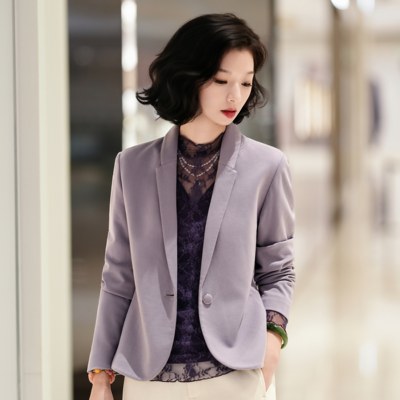 通勤百搭显瘦极简西装星尘紫外套