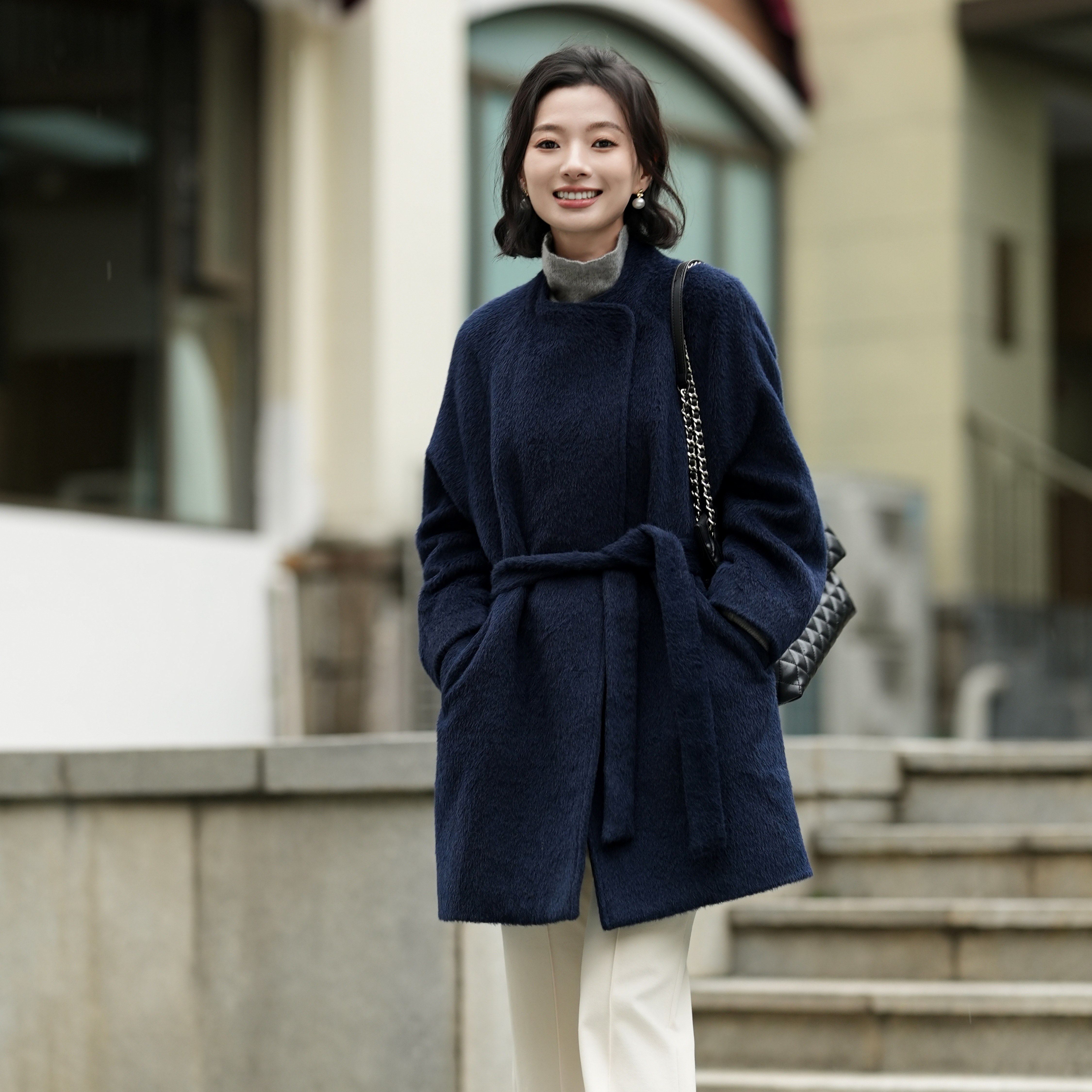 西子羊毛混纺极简百搭毛呢大衣女