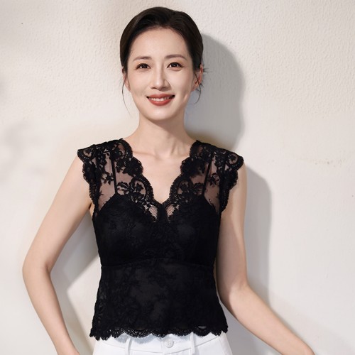 西子/【雾中蝶】蕾丝V领小飞袖带胸垫一体性感美背内衣/MNC143