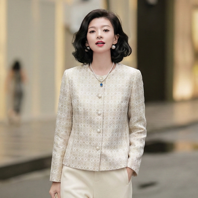 桑蚕丝定胜纹新中式仿宋锦外套女