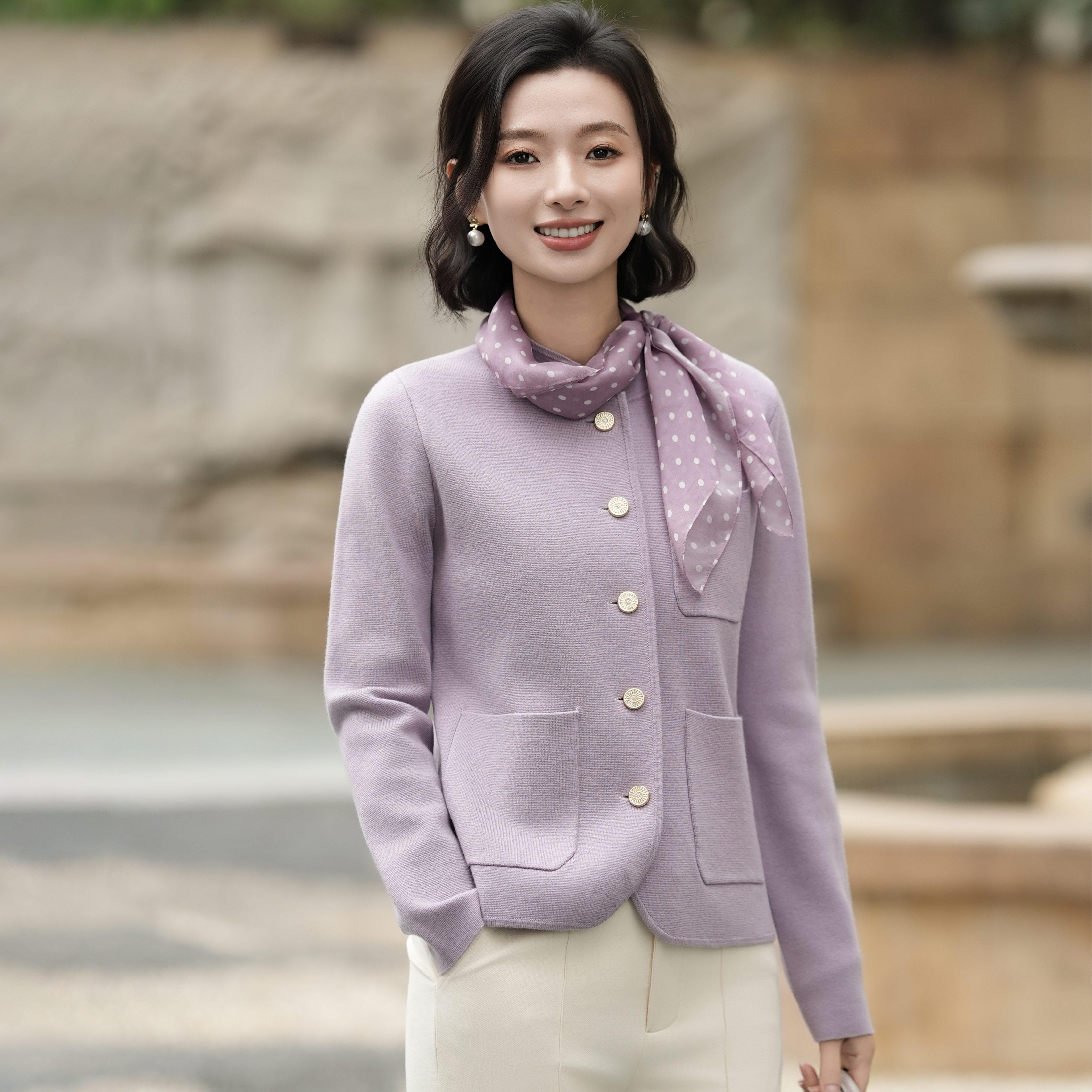 西子/【柏拉图】羊毛混纺立领小香风针织开衫/MSTJ0722