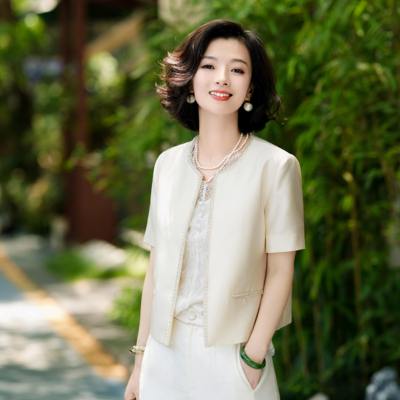 西子/【高光时刻】桑蚕丝羊毛圆领气质短袖小香风外套/WTTJ169