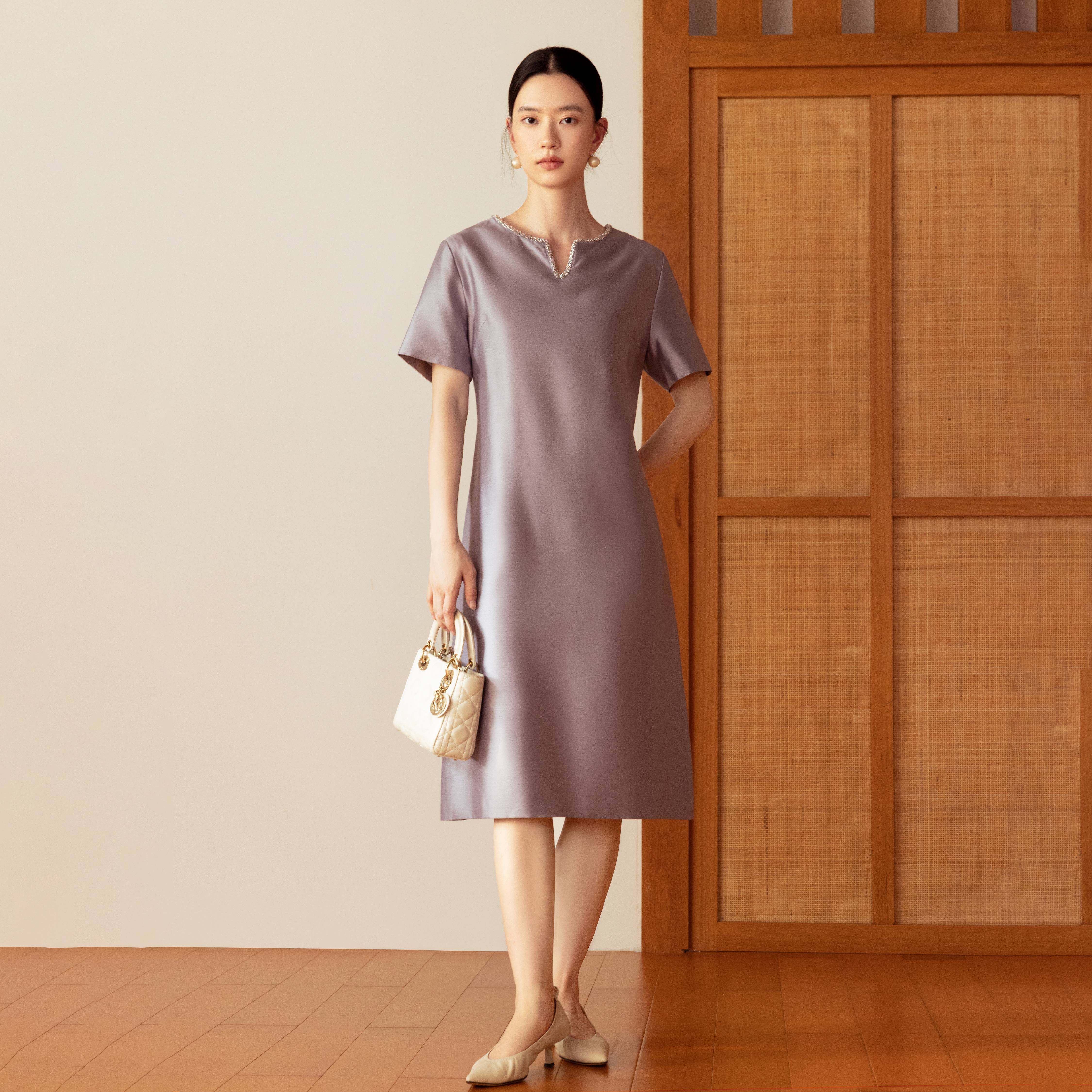 西子/【雾紫千金】高级感轻奢丝毛小香风紫色连衣裙女装/CQTJ333