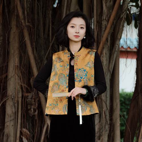 丝绒双面穿新中式国风高定马甲女