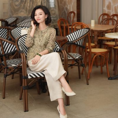 苎麻法式复古晕染透气豹纹衬衫女