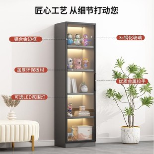 展示柜家用客厅玻璃门书架落地置物架一体靠墙 实木书柜不占地方