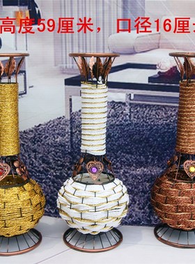 藤编铁艺木质仿陶瓷花瓶客厅干花插花落地大花瓶家居装饰花器摆件