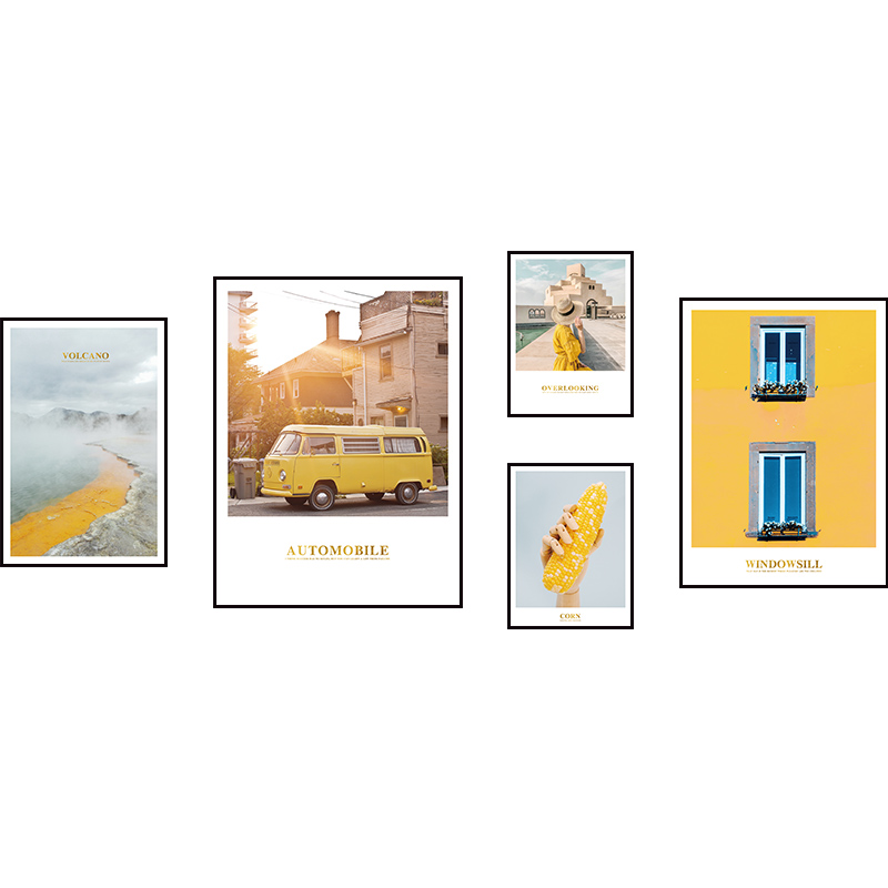 鳟鱼客厅风景画五连幅挂墙装饰画组合不规则多幅背影墙沙发后背画