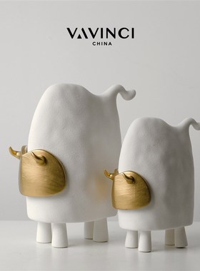 梵其创意陶瓷牛摆件抽象趣味儿童房装饰品样板房客厅玄关桌面摆设