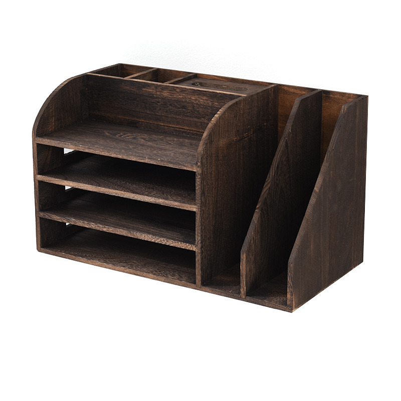 实木办公档案袋收纳盒学生书架桌上书桌面置物架书柜书橱架子抽纸