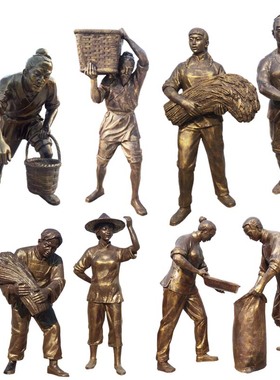 玻璃钢仿铜牛耕地铜雕民俗农耕文化人物雕塑农村园林景观小品摆件