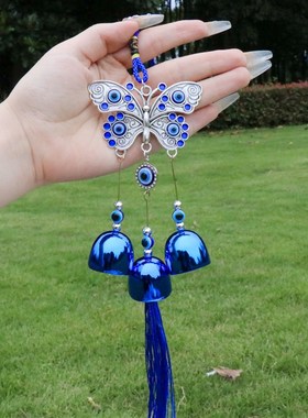 恶魔之眼蓝色铃铛风铃挂件 民族风车载门把手书包挂饰小装饰礼物