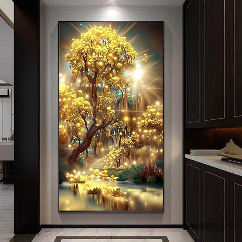 发财树玄关高级感点贴钻十字绣5d钻石画 画满钻新款客厅2025招财,居家布艺,钻石绣,淘宝优惠券,粉丝福利购,淘宝优惠卷
