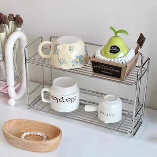 简约台面不锈钢置物架水杯杂物整理架厨房调料杯子窄款双层收纳层