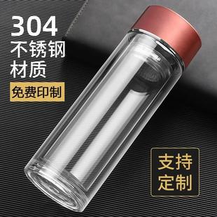 双层玻璃杯水杯定制logo印字水杯定做开业小礼品订制茶杯广告加厚