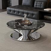 意式 极简飞碟悬浮茶几客厅宝格立微晶石大理石圆形边几组合设计师