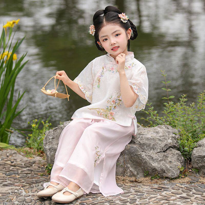 女童汉服2025新中式夏季高端刺绣古装两件套新款女孩宝宝国风唐装
