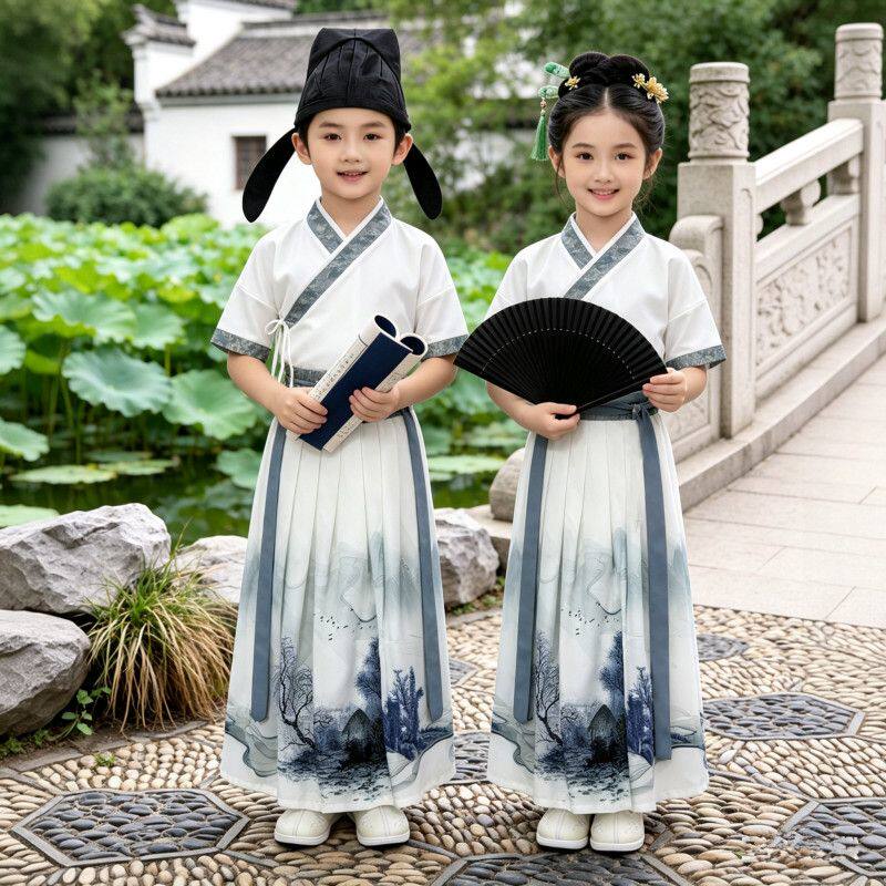 汉服男童2026夏季女童短袖古装儿童国学服小少爷中国风唐装演出服