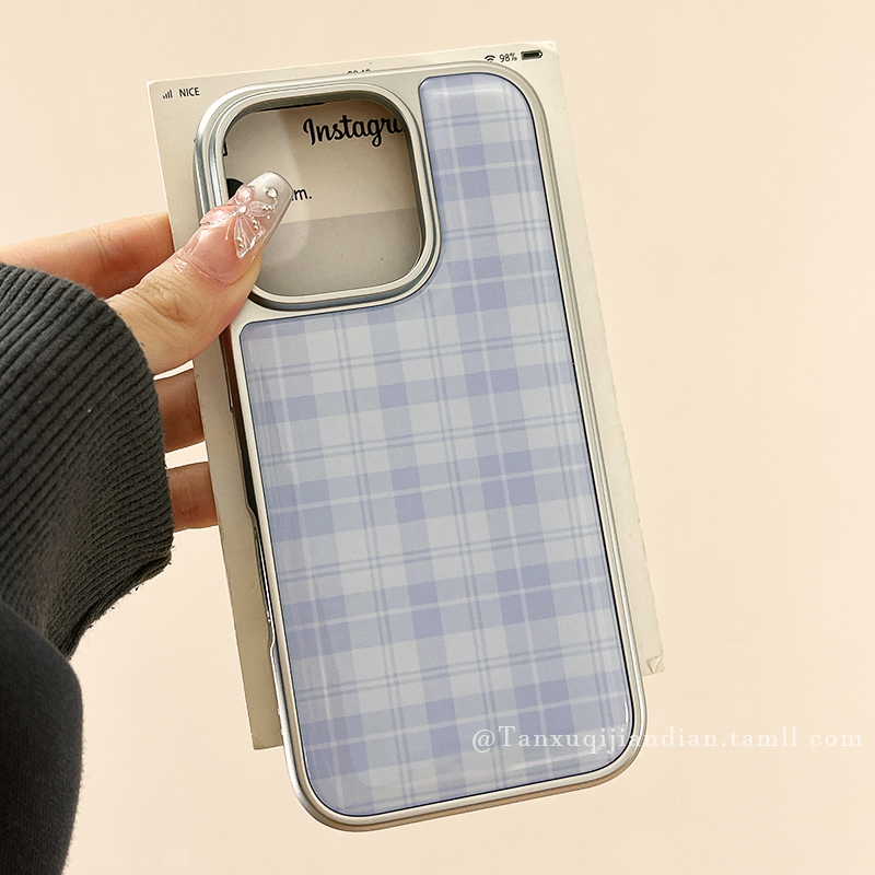 ins韩系简约格纹适用苹果16promax手机壳情侣iphone15pro新款13小众女14promax硅胶14高级感16Pro全包11男生