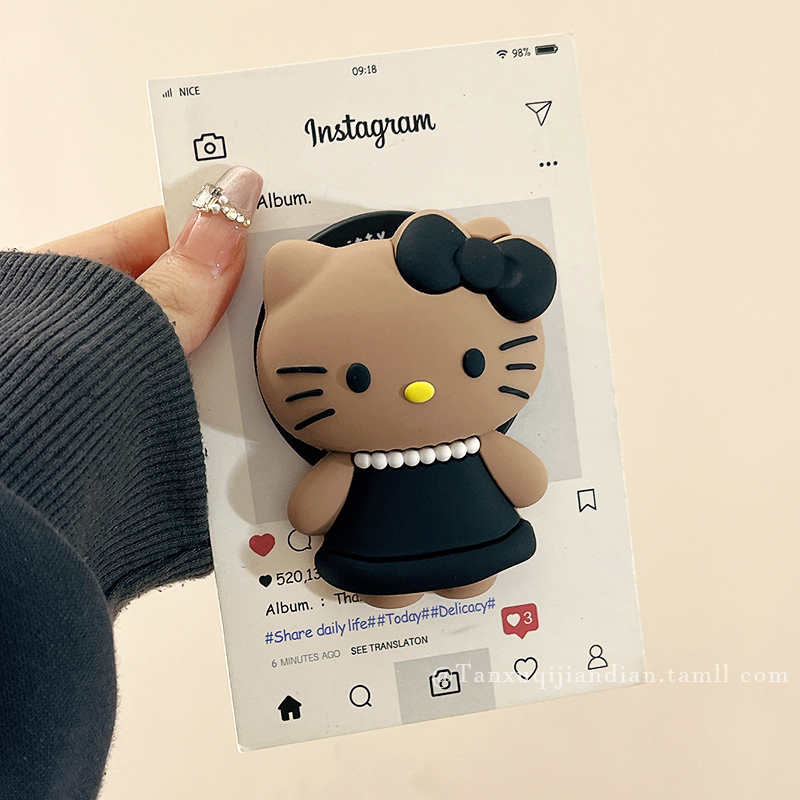 可爱卡通立体黑皮HelloKitty适用Magsafe苹果华为磁吸支架手机背贴气囊可伸缩折叠便携桌面固定强力吸附女款