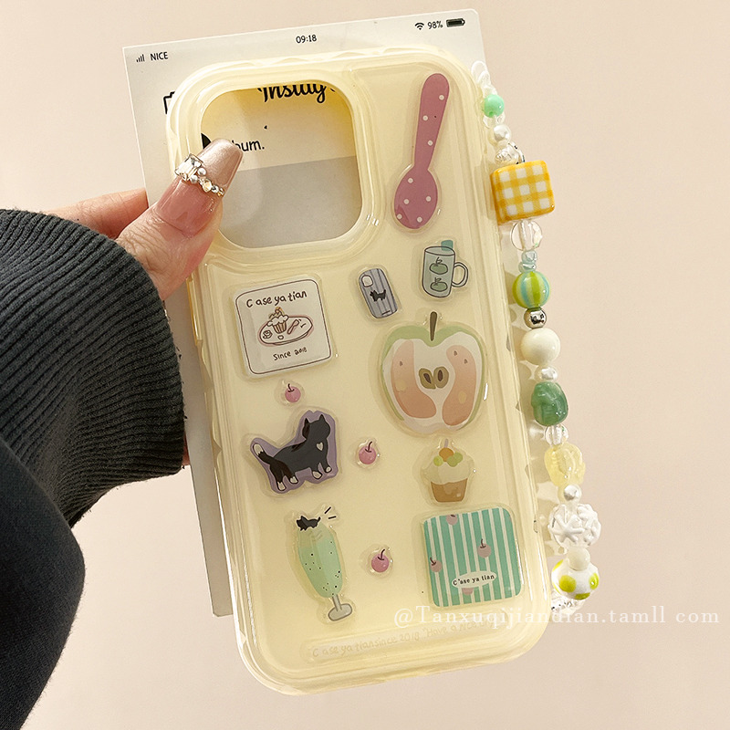 立体青苹果猫咪适用苹果手机壳