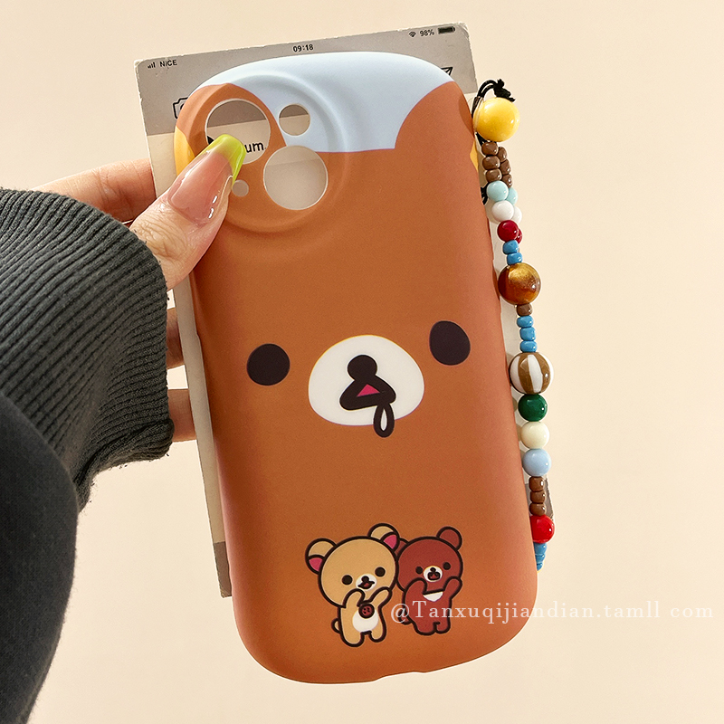 可爱卡通轻松熊适用苹果16promax手机壳iphone15pro新款网红13小众14promax硅胶14带链条15创意全包16Pro软壳
