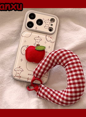 ins简约可爱立体红苹果标签适用苹果17promax手机壳iPhone16pro新款151带挂绳4pro防摔17小众14创意17Pro全包