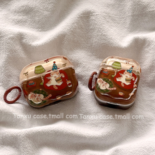 复古可爱卡通涂鸦猫咪插画适用苹果Airpodspro3保护套苹果蓝牙无线1/2代新三代AirPods4代airpodpro2耳机壳女