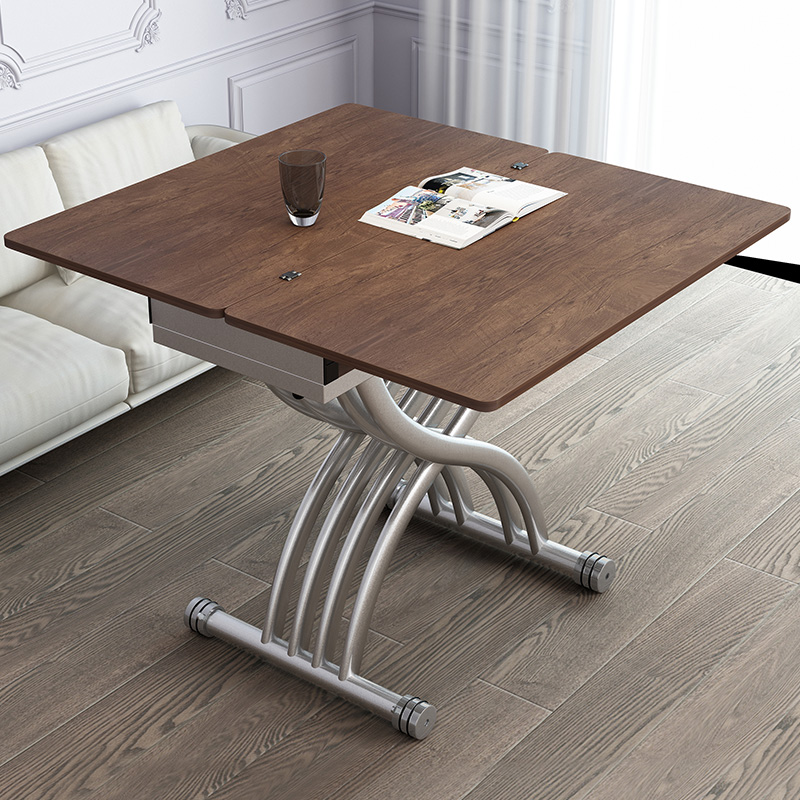 多功能折叠升降餐桌原木茶几一体式小户型方形家用移动伸缩秒变桌