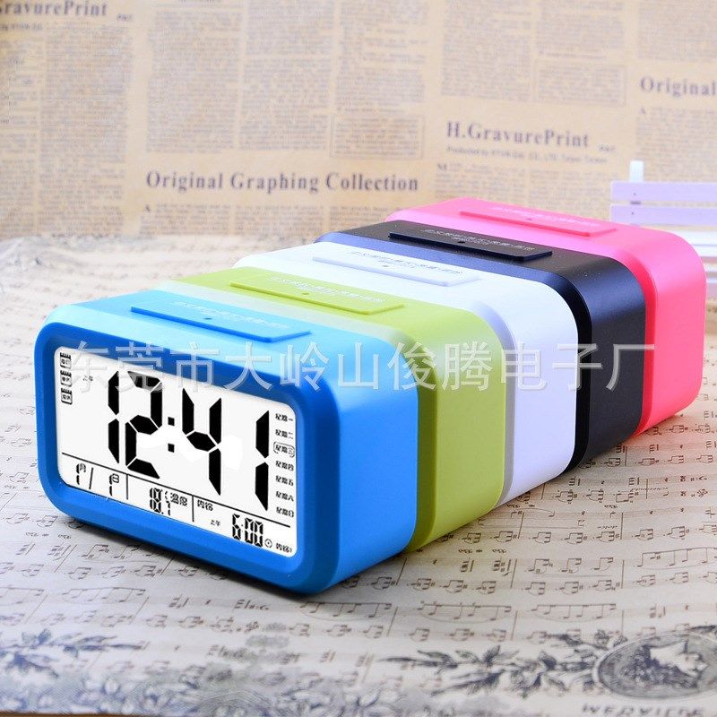 批量多组闹铃床头语音报时钟儿童闹钟7种音乐铃声盲人钟 万年历