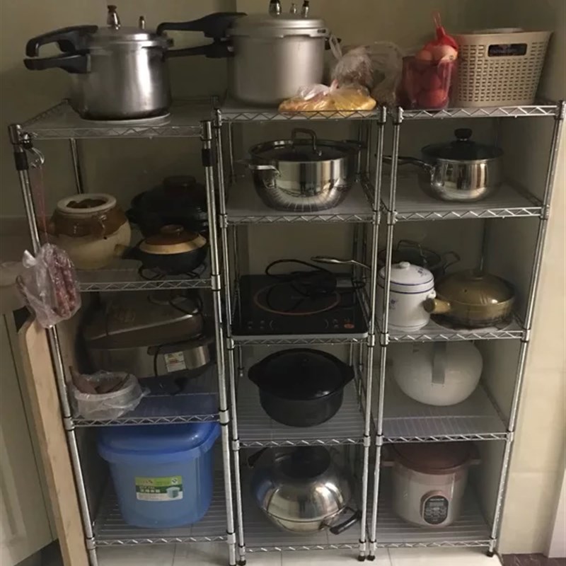 不锈钢色置物架正方形收纳架子四层厨房层架锅架落地储物架整理架