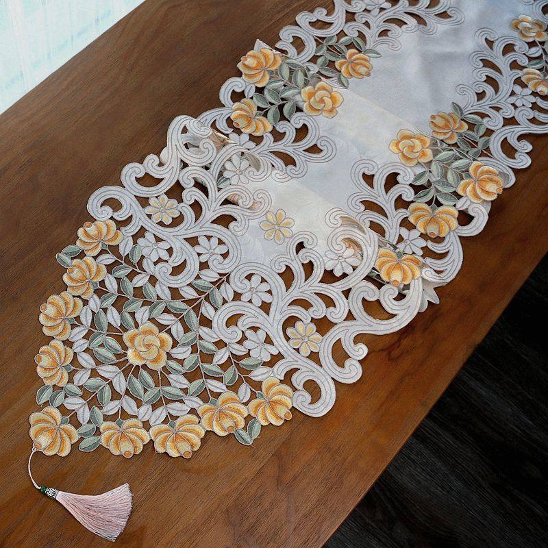 桌旗布艺欧式田园刺绣花餐桌布台布茶几巾桌垫电视柜盖巾流苏床旗