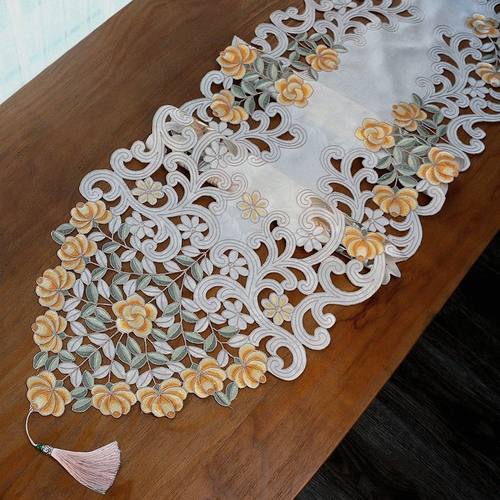 桌旗布艺欧式田园刺绣花餐桌布台布茶几巾桌垫电视柜盖巾流苏床旗