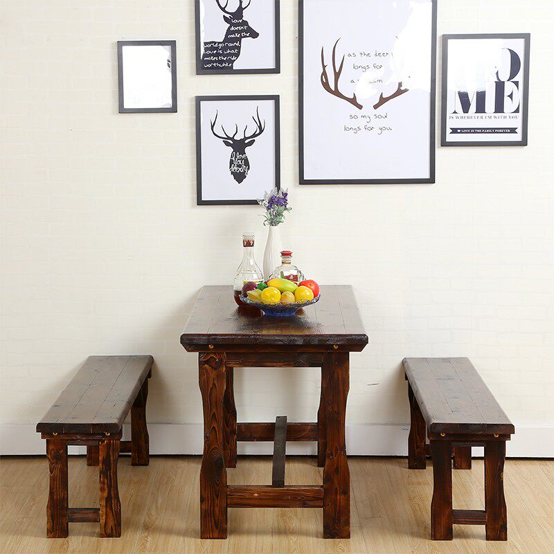 实木碳化餐桌椅烧烤面馆餐桌庭院阳台防腐茶桌组合套件快餐店桌椅