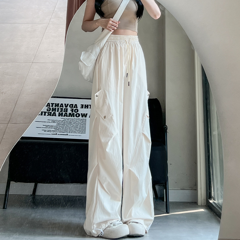 美式白色工装裤女款2025新款高腰宽松显瘦直筒裤户外速干运动裤