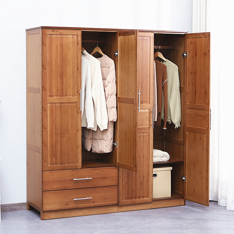 全竹木衣柜卧室衣橱3落地简易收纳柜结实耐用楠竹柜子储物柜带门