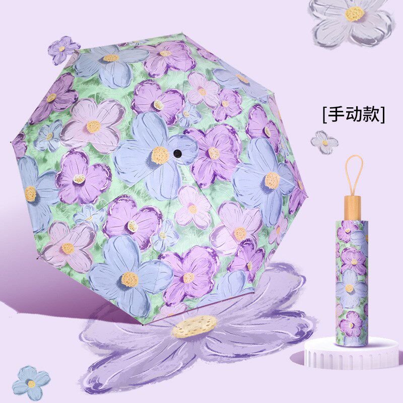 全自动晴雨两用黑胶伞轻小便携折叠遮阳伞油花防晒太阳伞女UPF50+