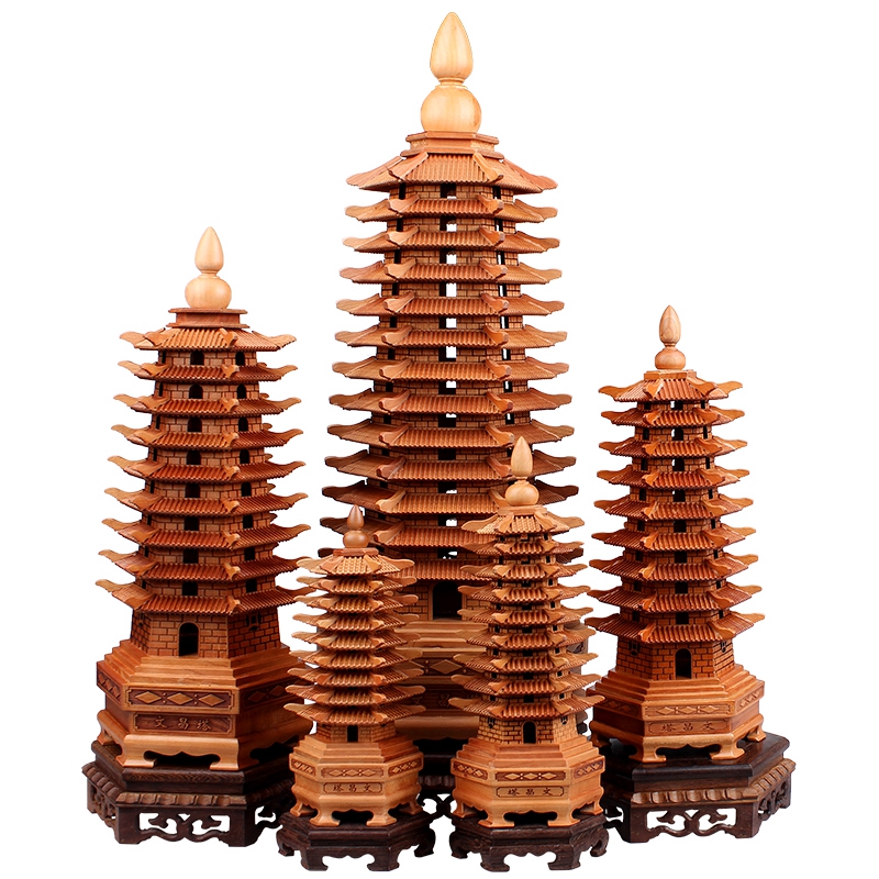 桃木文昌 木质9九层13十三层实木塔 文昌 摆件