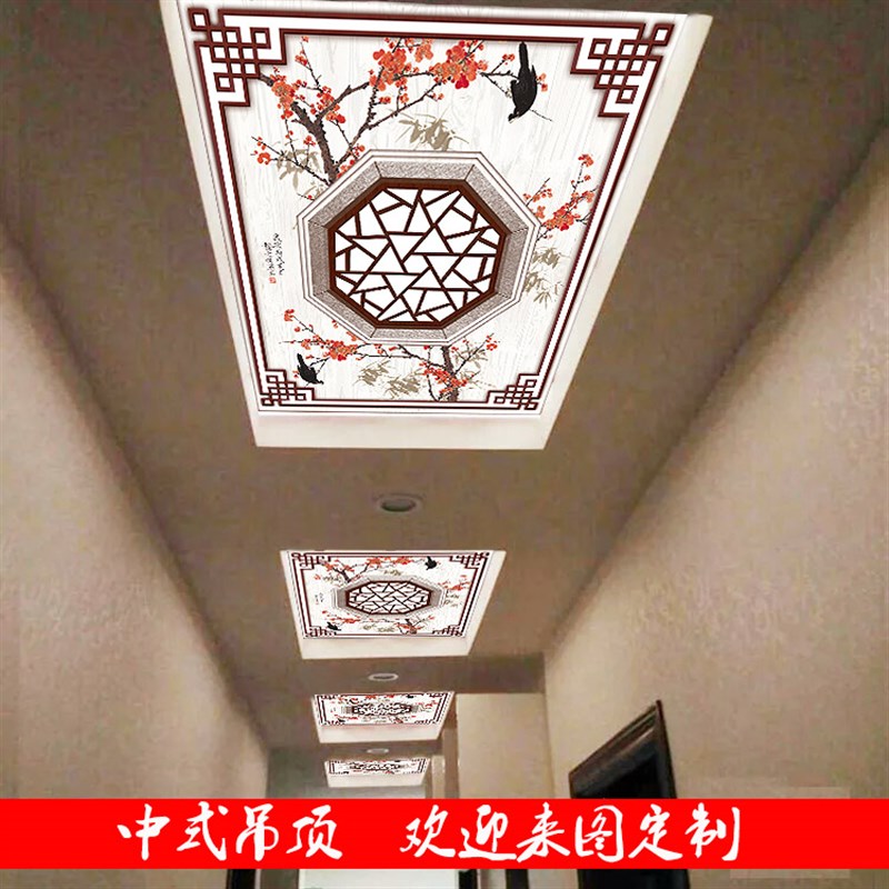 中式艺术玻璃吊顶装饰过道走廊新中式风格透光有机玻璃天花亚克力