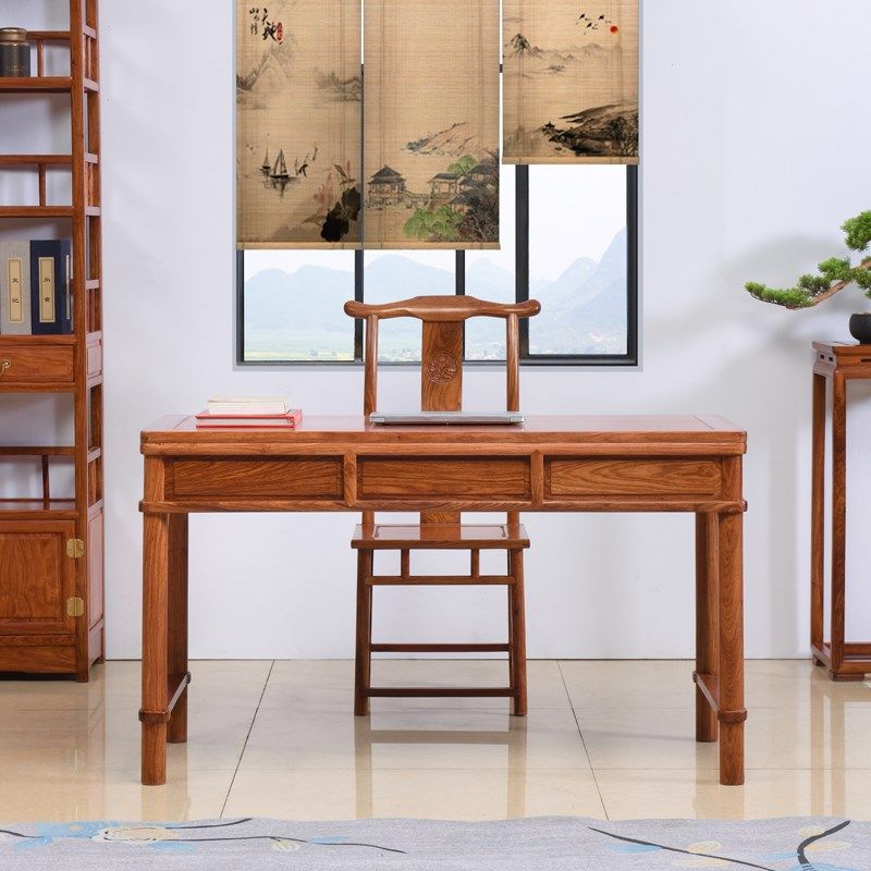 贡艺名居刺猬紫檀中式简约书桌红木家具写字台实木办公桌电脑桌