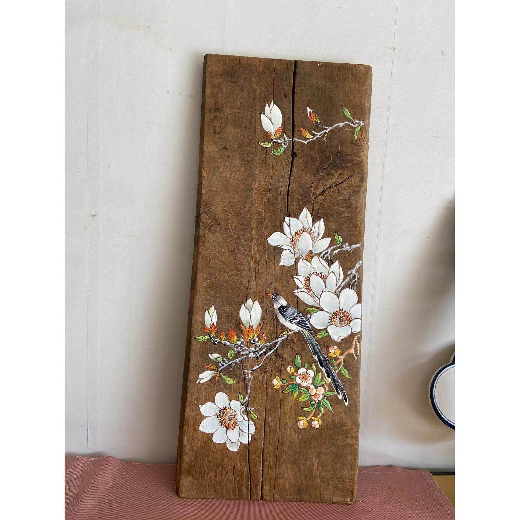 稻谷板老门板风化木手绘漆画墙面装饰工艺挂画复古怀旧壁饰老挂件