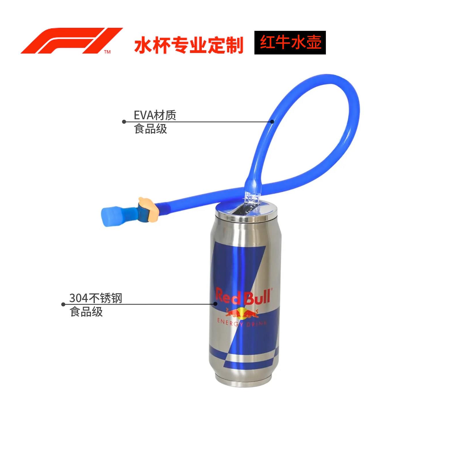 f1不锈钢水壶F1红牛罐不锈钢吸管杯600ml潮玩个性定制水杯水壶